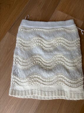 MOTHER DENIM Cream Wave-Knit Wool Blend Skirt